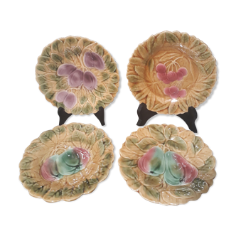 4 plates dessert decor fruits, satitle slurry of Sarreguemines, early twentieth century