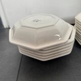 Set of 10 dinner plates and 6 Tiffany hexagonal soup plates