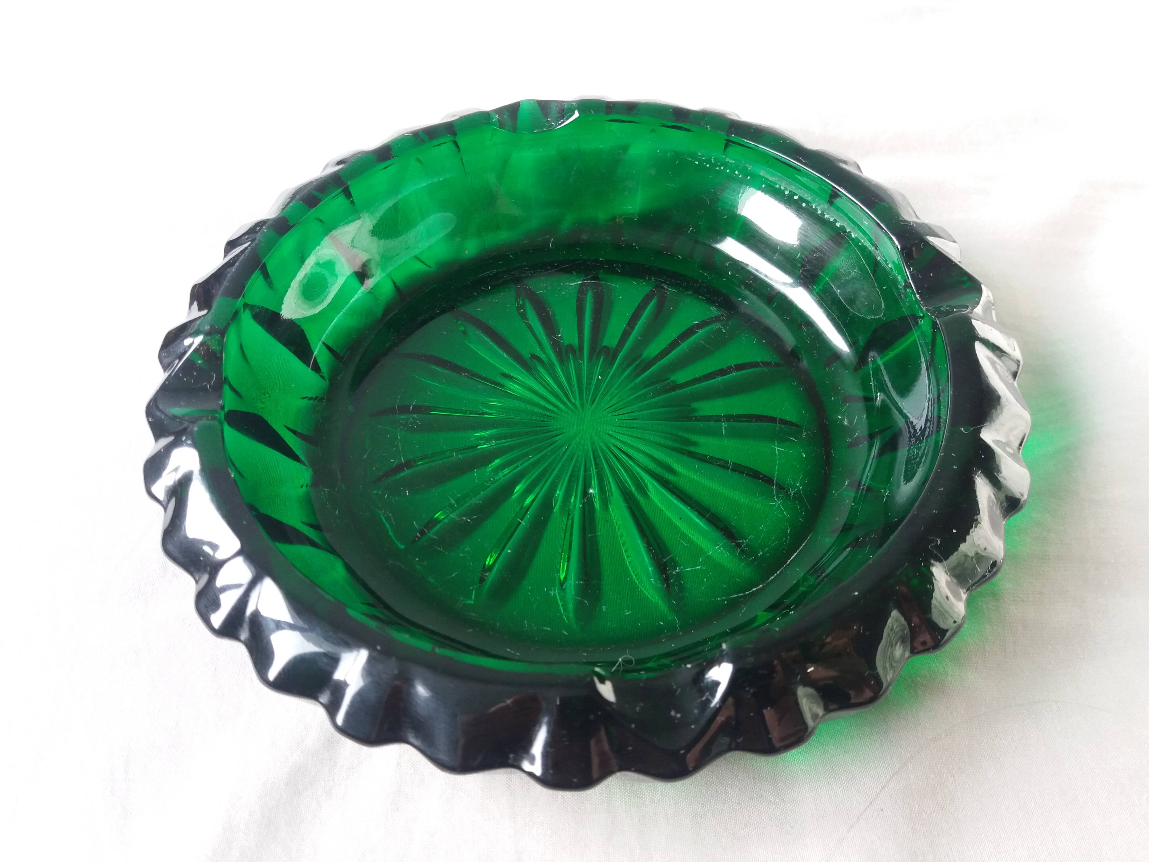 Green glass ashtray
