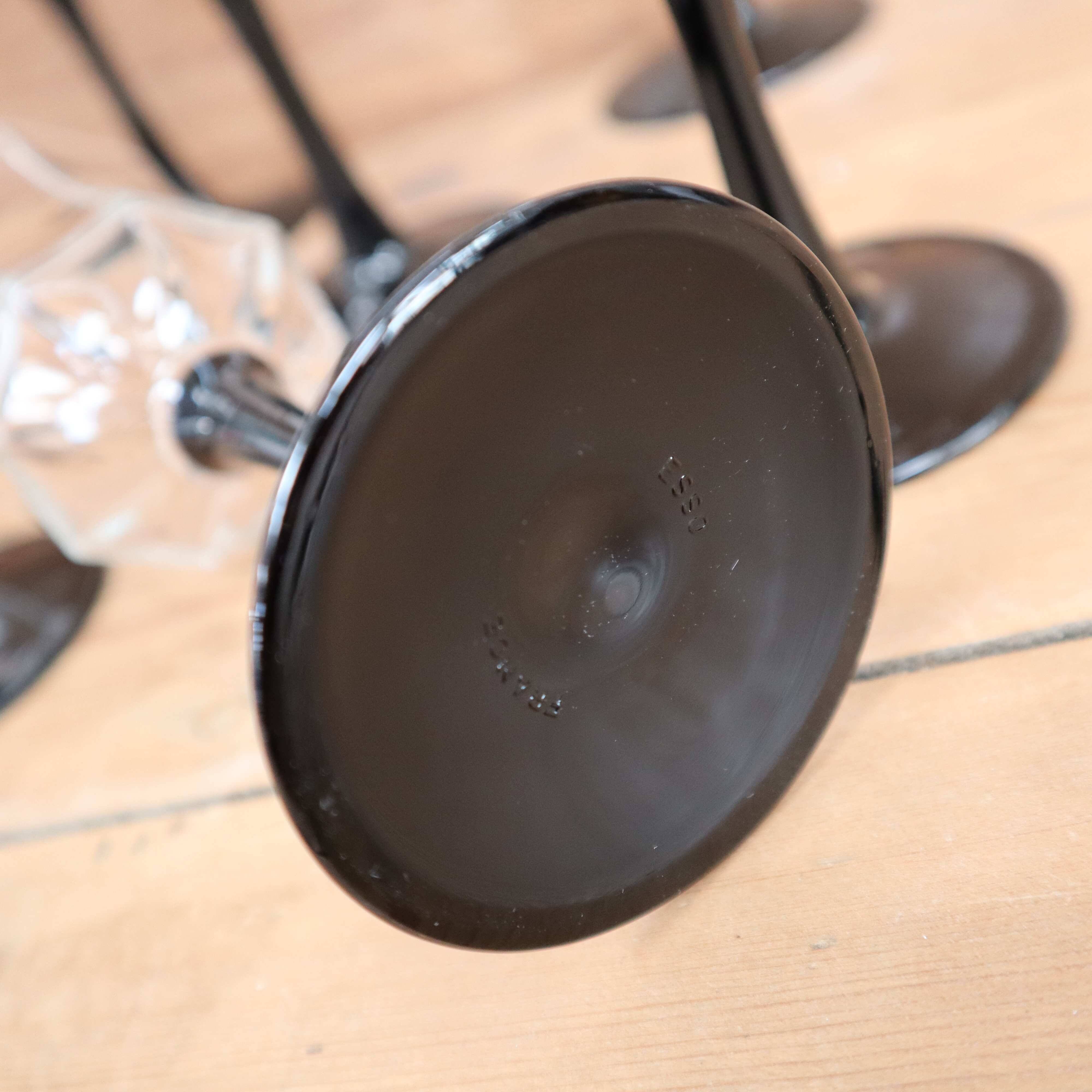 8 Luminarc wine glasses model 'OCTIME' black base "ESSO"