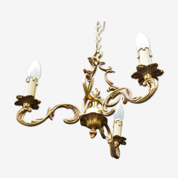Lustre birdcage en bronze avec 3 bras belle longue chaîne français vintage