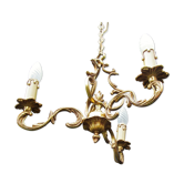 Lustre birdcage en bronze avec 3 bras belle longue chaîne français vintage