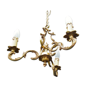 Lustre birdcage en bronze avec 3 bras belle longue chaîne français vintage
