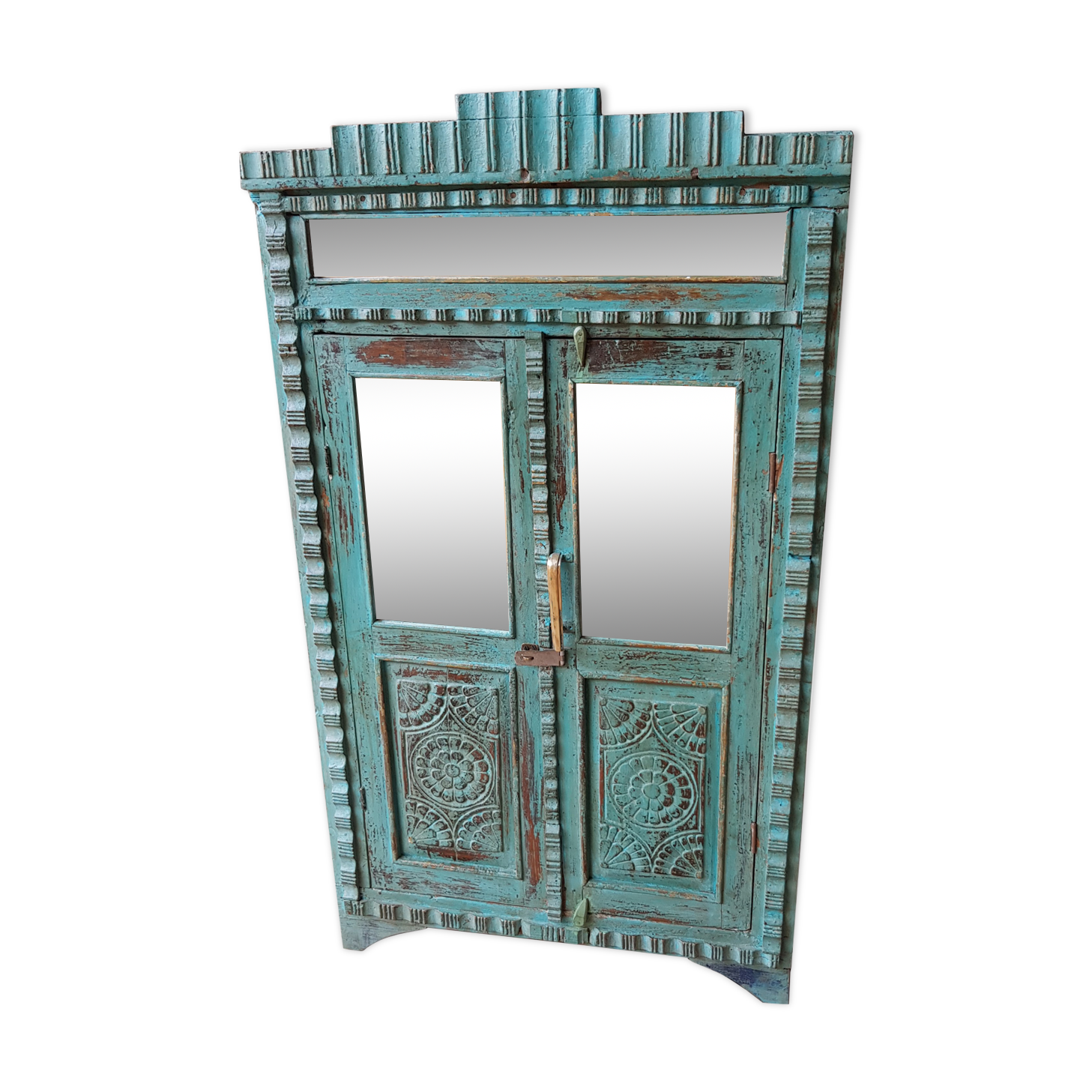 Burmese teak cabinet with original blue patina