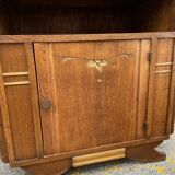 small Art Deco Parisian mid-century vintage 1950 oak sideboard with backsplash
