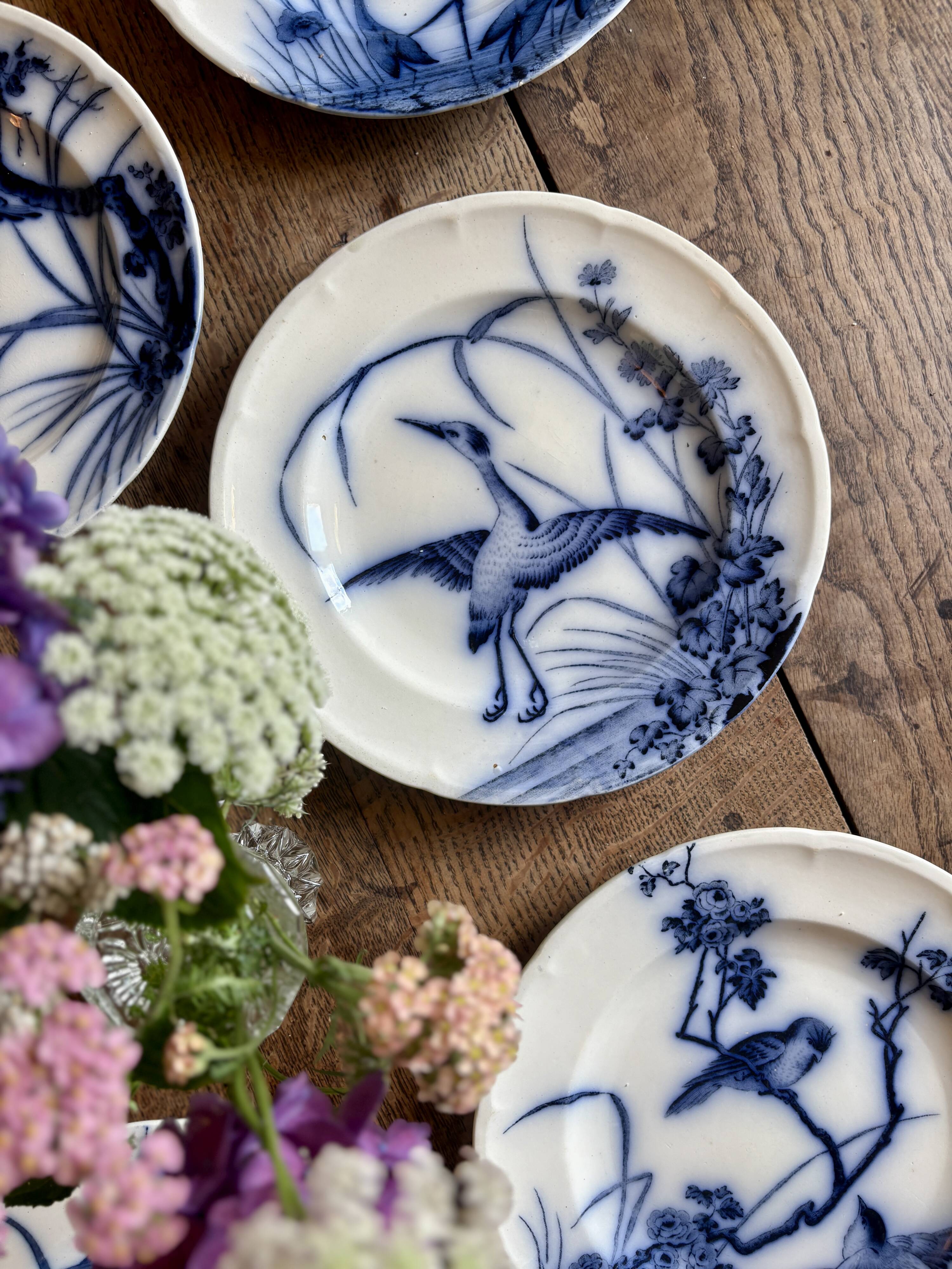Set of 6 flat ironstone plates - Japanese Model 2 from Longwy