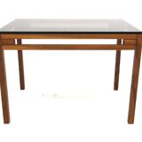 Scandinavian side table in walnut and glass, Sweden, 1960s