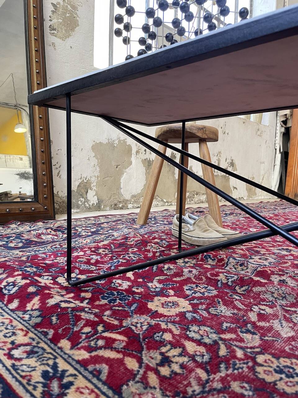 50s coffee table in metal and marble