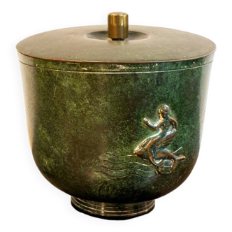 Oxidised brass vase with mermaid decoration, Italy 1940s