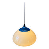 Beige acrylic glass mushroom pendant with a chrome top cap.