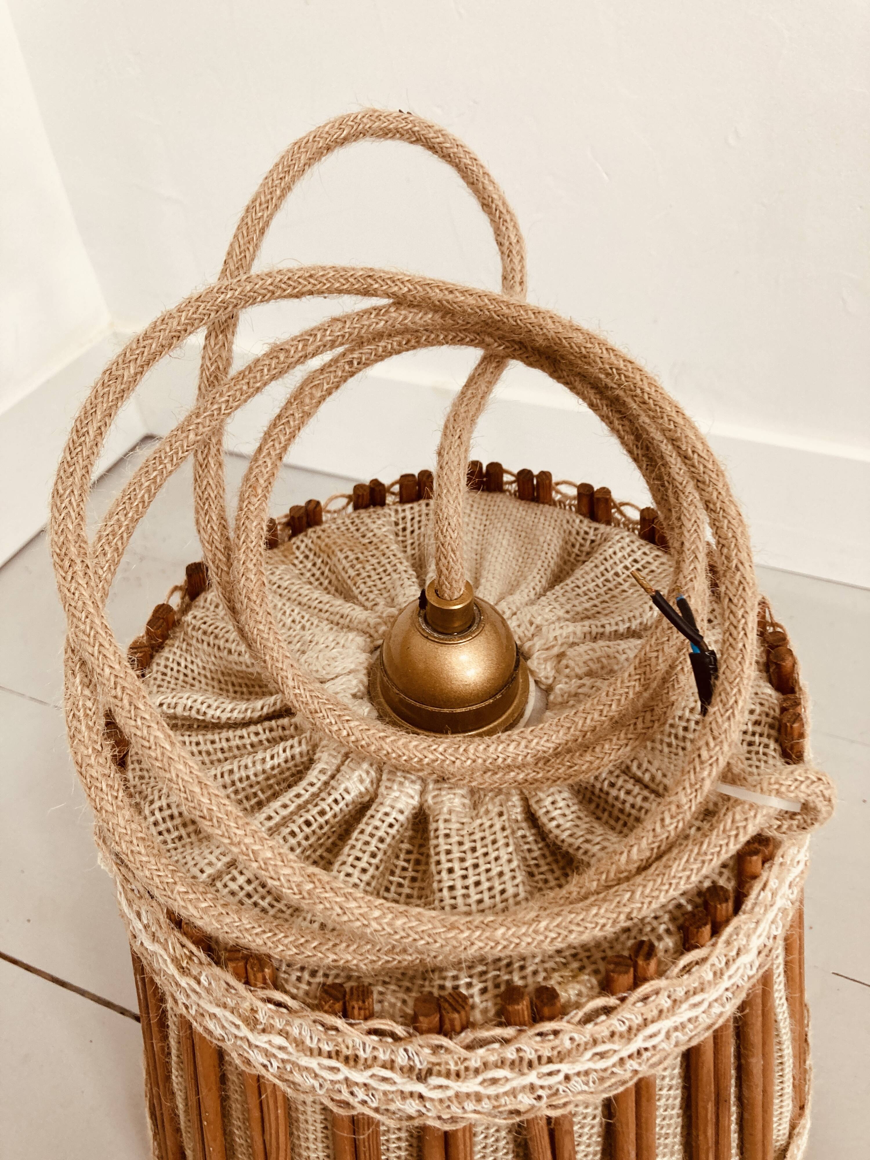 Vintage fabric and wood pendant light