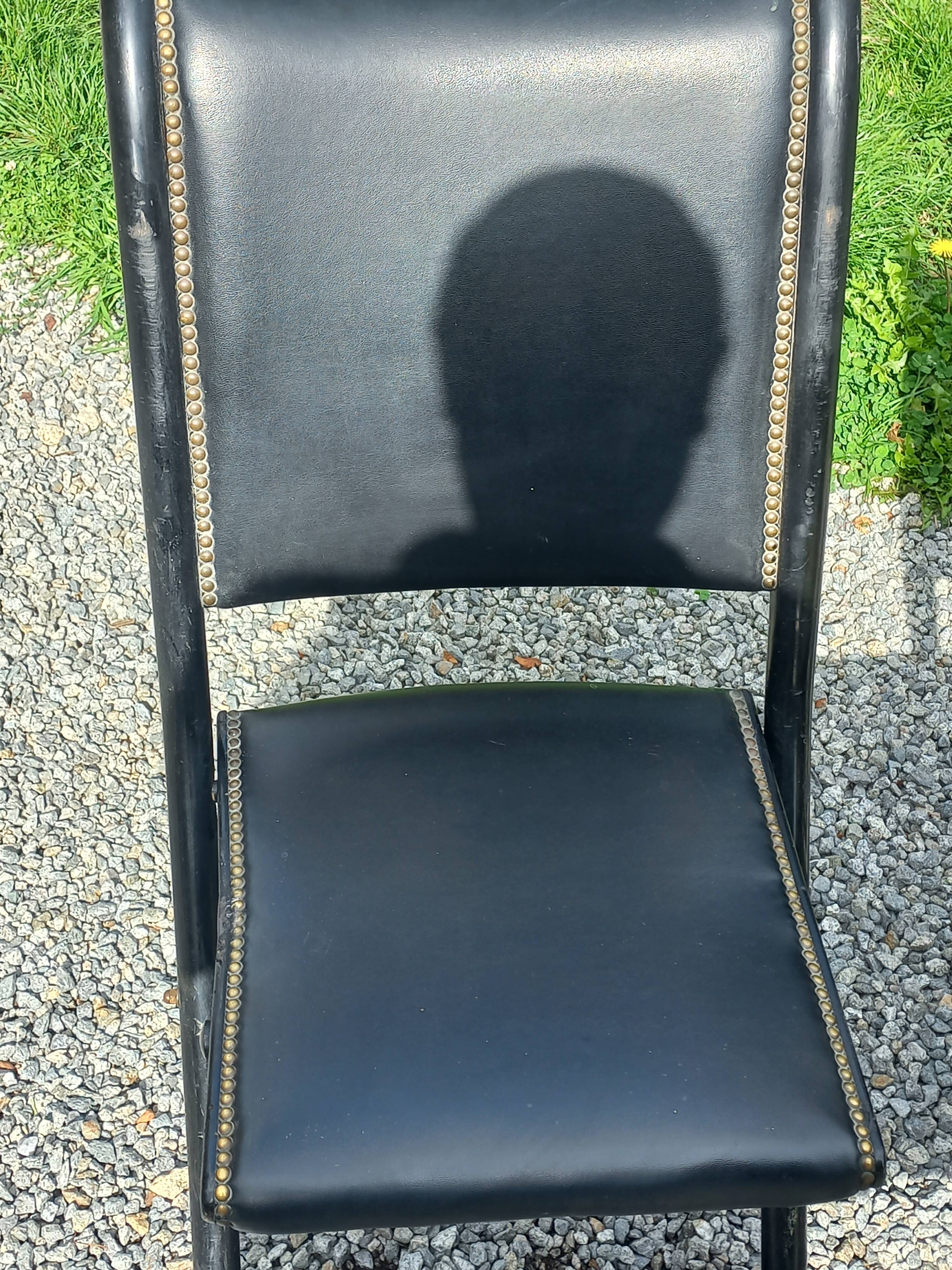 Set of 6 folding chairs, 70s design, 3 leather, 3 moleskin