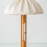 Large Scandinavian Pine Table Lamp with Fabric Shade, 1960s-1970s