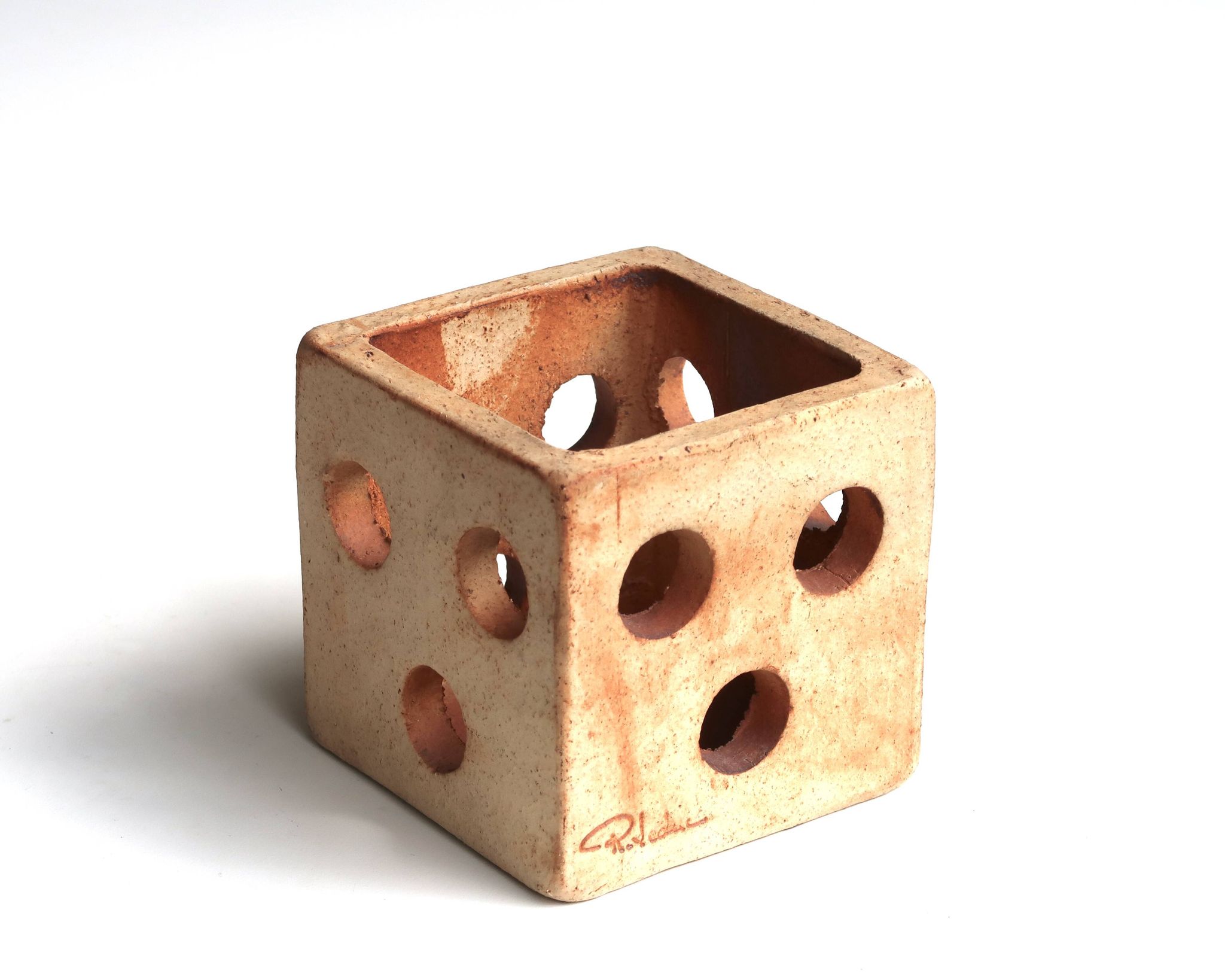 Ceramic cube candle holder by Raymonde Leduc, Vallauris, 1960s