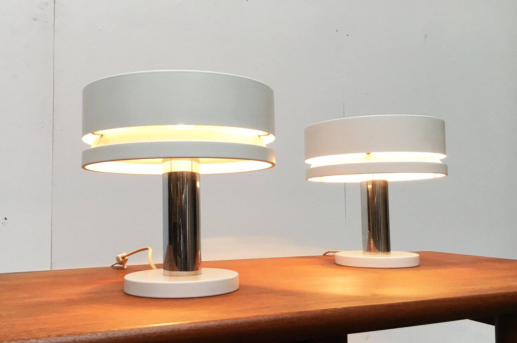 Minimalist table lamps from the German mid-century space age by Kaiser Idell / Kaiser Leuchten, 1960s, set of 2.