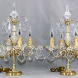 Pair of Girandoles / Chandeliers Bbronze & Crystal Louis XV Style 4 Lights