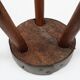 Brutalist French solid oak tripod stool with metal rim, 1850s