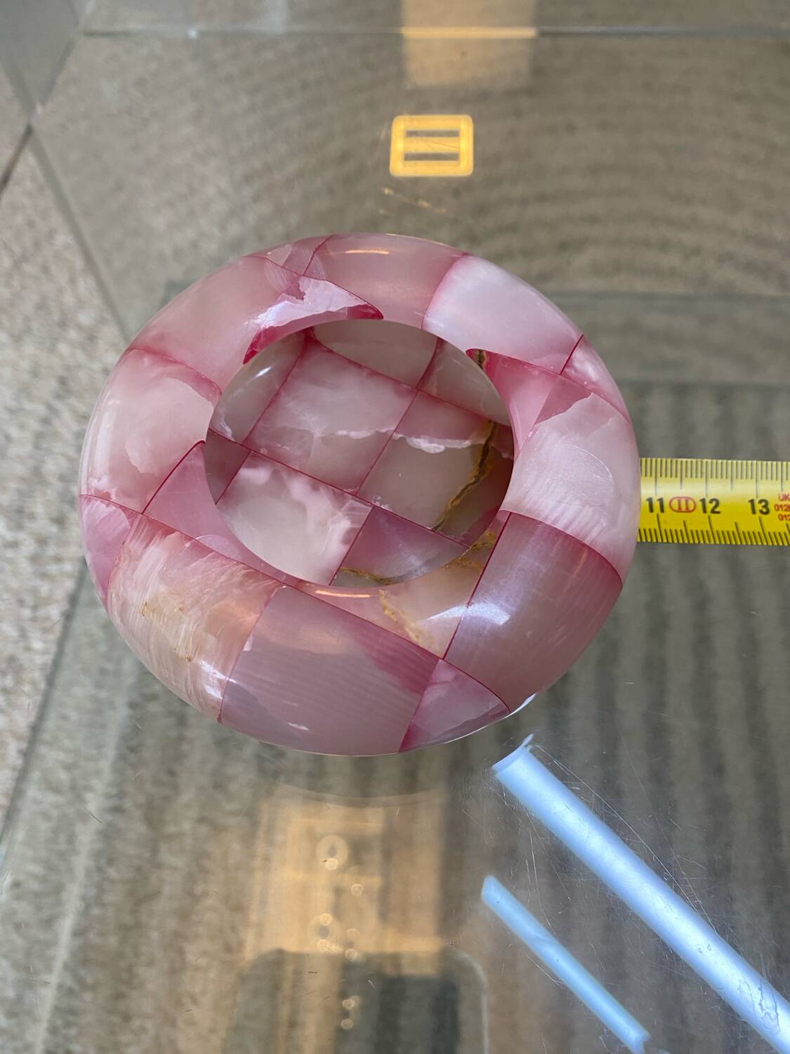 Pink and white onyx ashtray