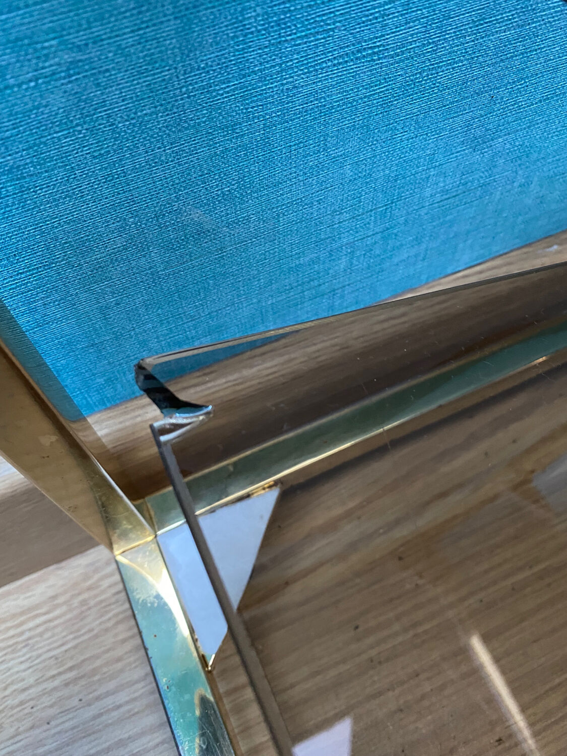 End of sofa 3 trays in smoked glass and brass-frame 70 year