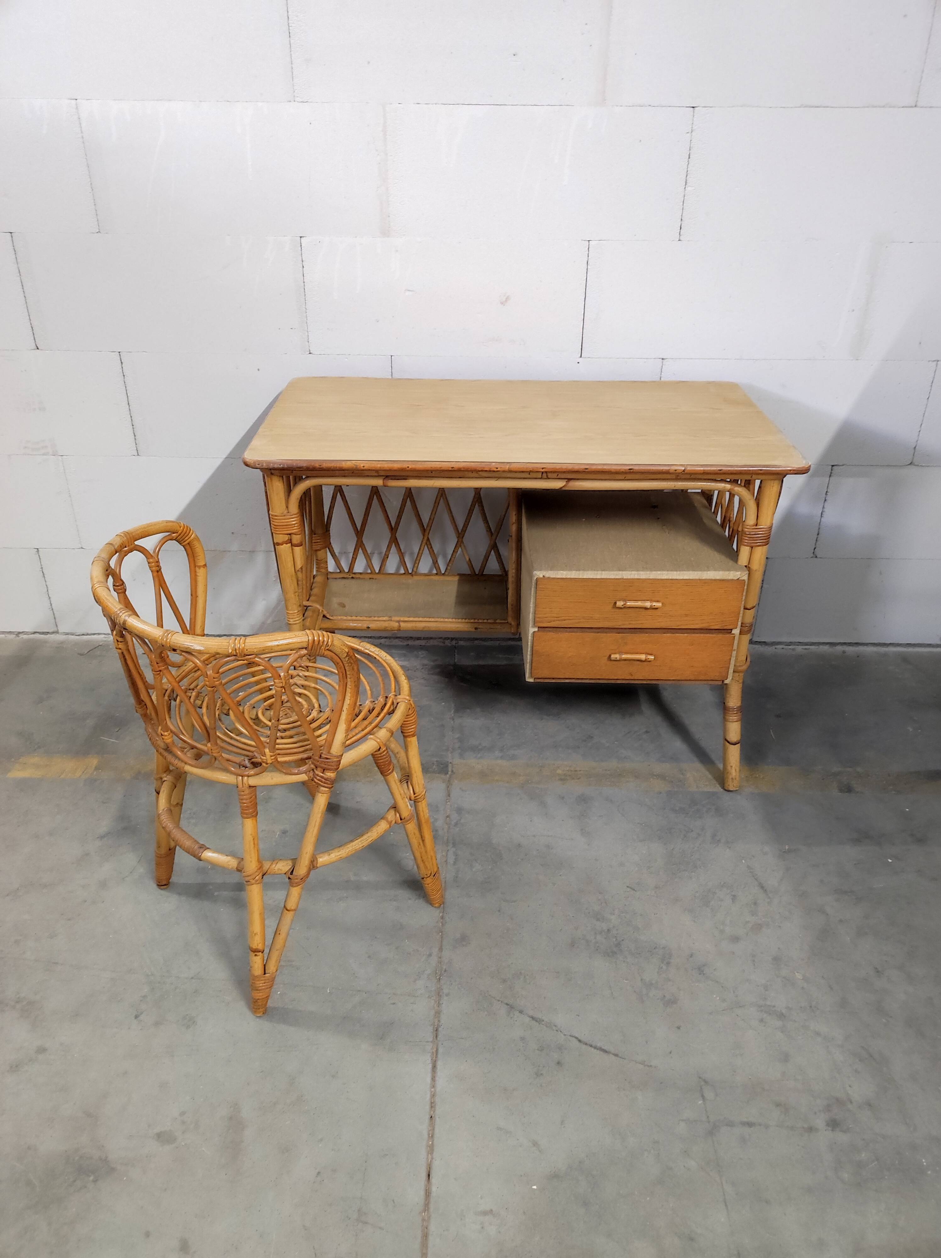 Rattan desk and chair