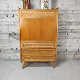Vintage wood and rattan secretary
