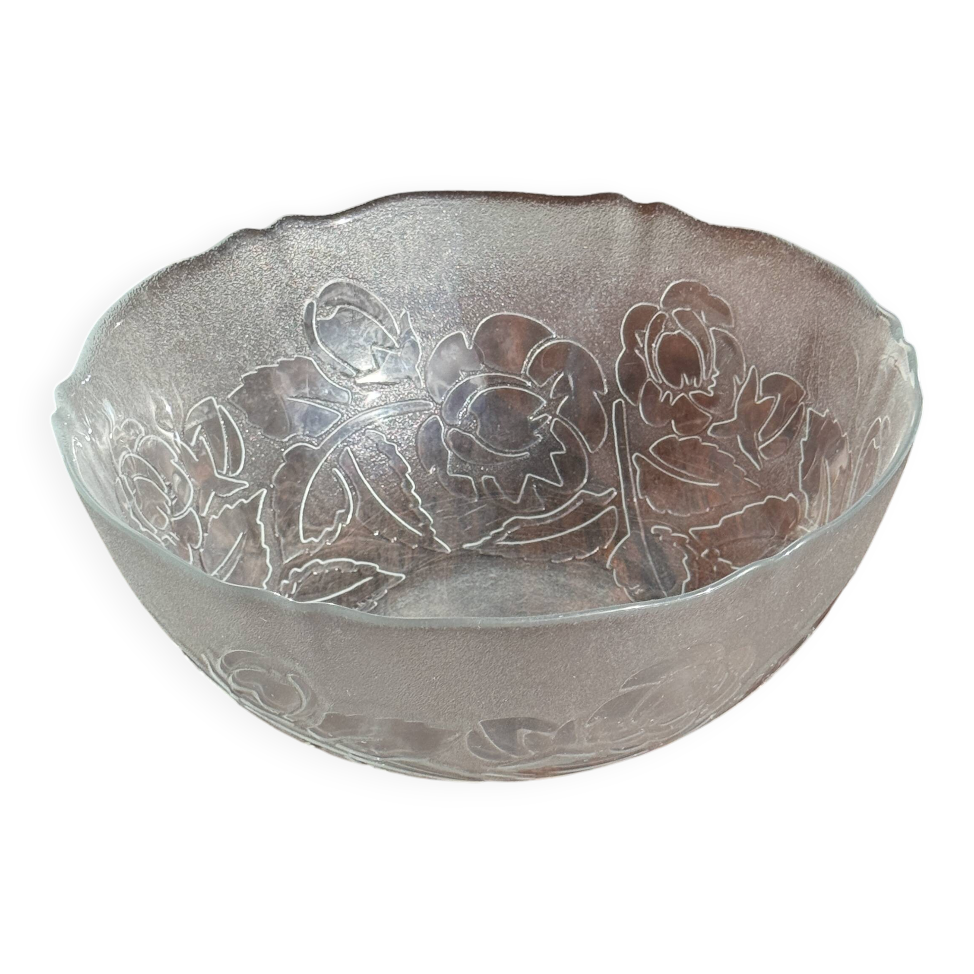 Vintage salad bowl with stylised rose pattern D23 H10