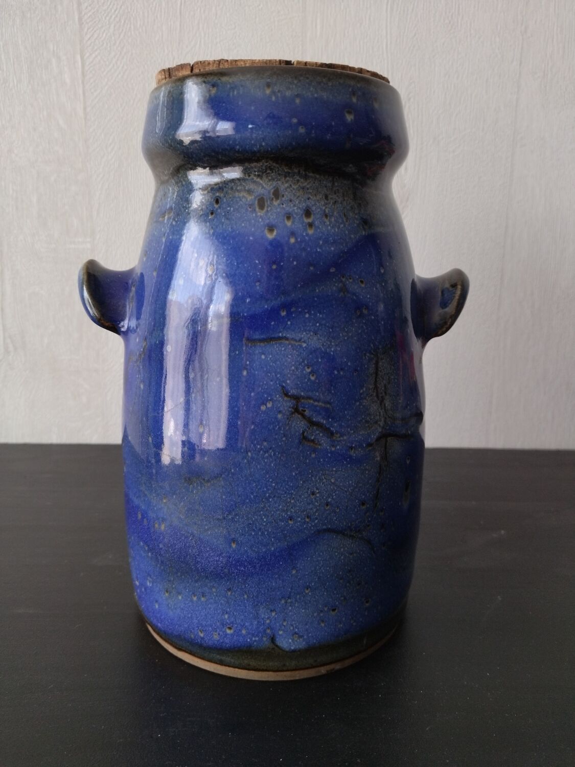 Vinaigrier in blue ceramic signed Couffil