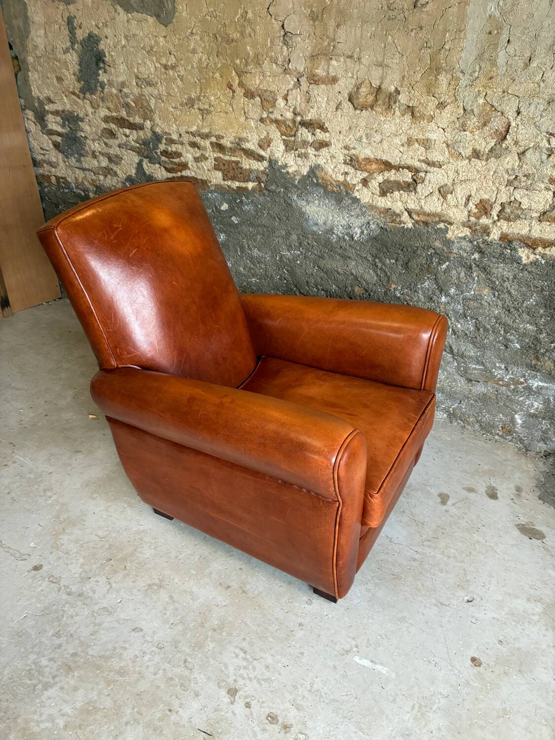 Lot de 4 fauteuils club, Cognac