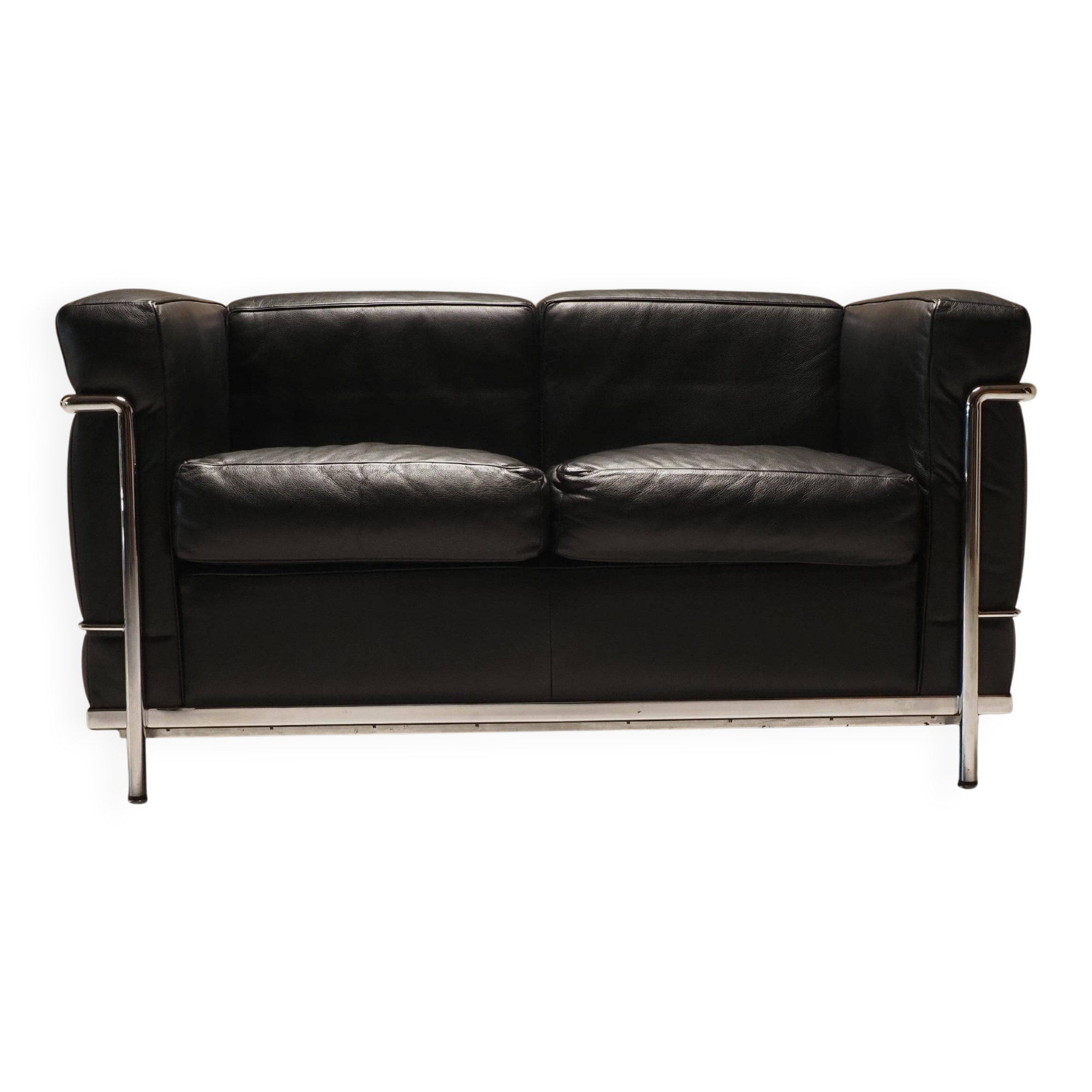 Cassina LC2 vintage two-seater sofa by Charlotte Perriand and Le Corbusier