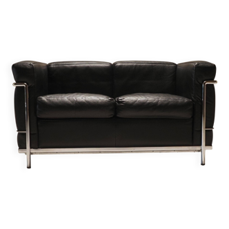 Cassina LC2 vintage two-seater sofa by Charlotte Perriand and Le Corbusier