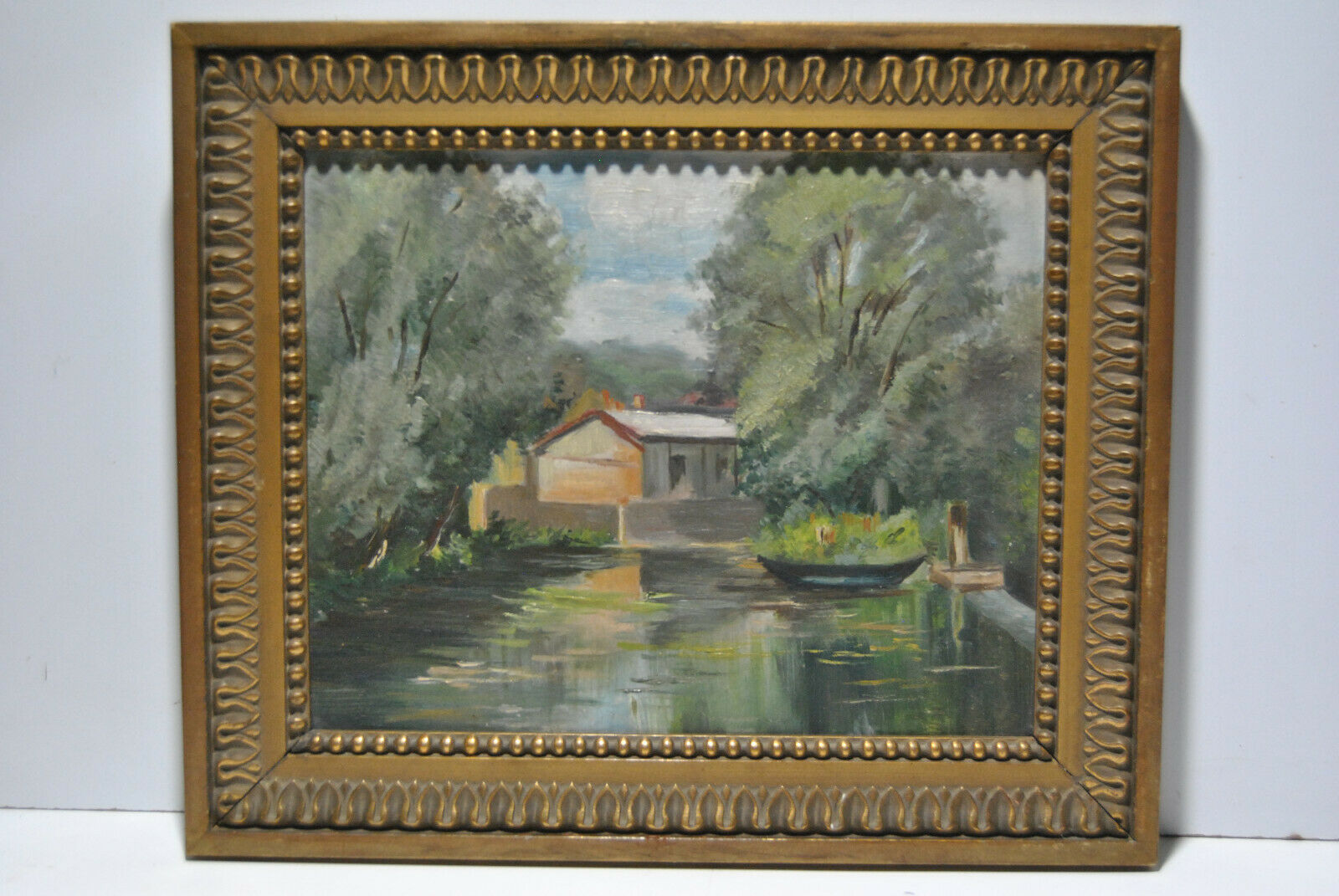 Painting painting landscape countryside river pond lake boat boat