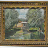 Painting painting landscape countryside river pond lake boat boat