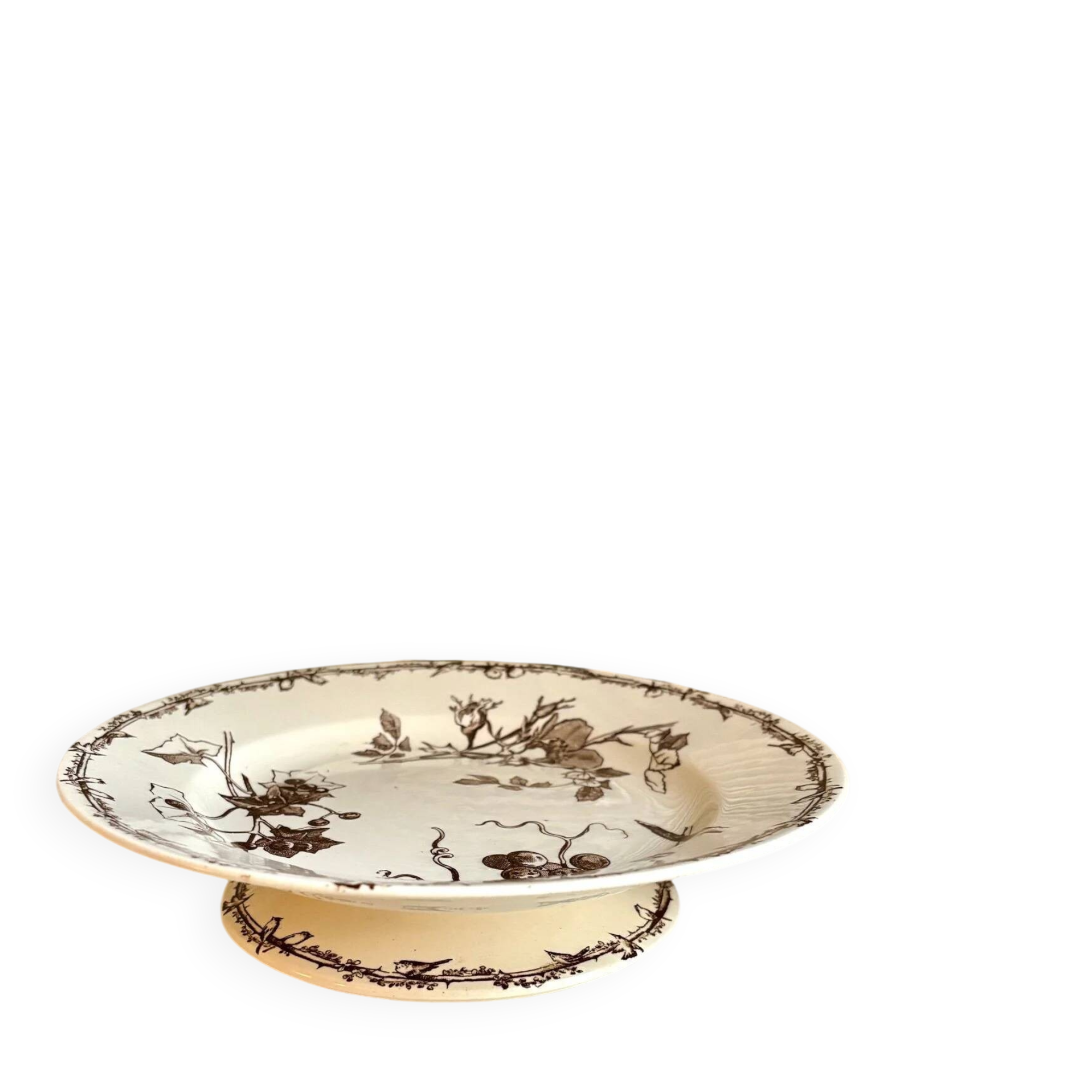 HB & Cie brown ironstone cake plate