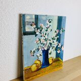 Still life painting bouquet of flowers and apples