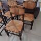 5 straw and wood chairs, brutalist 60s