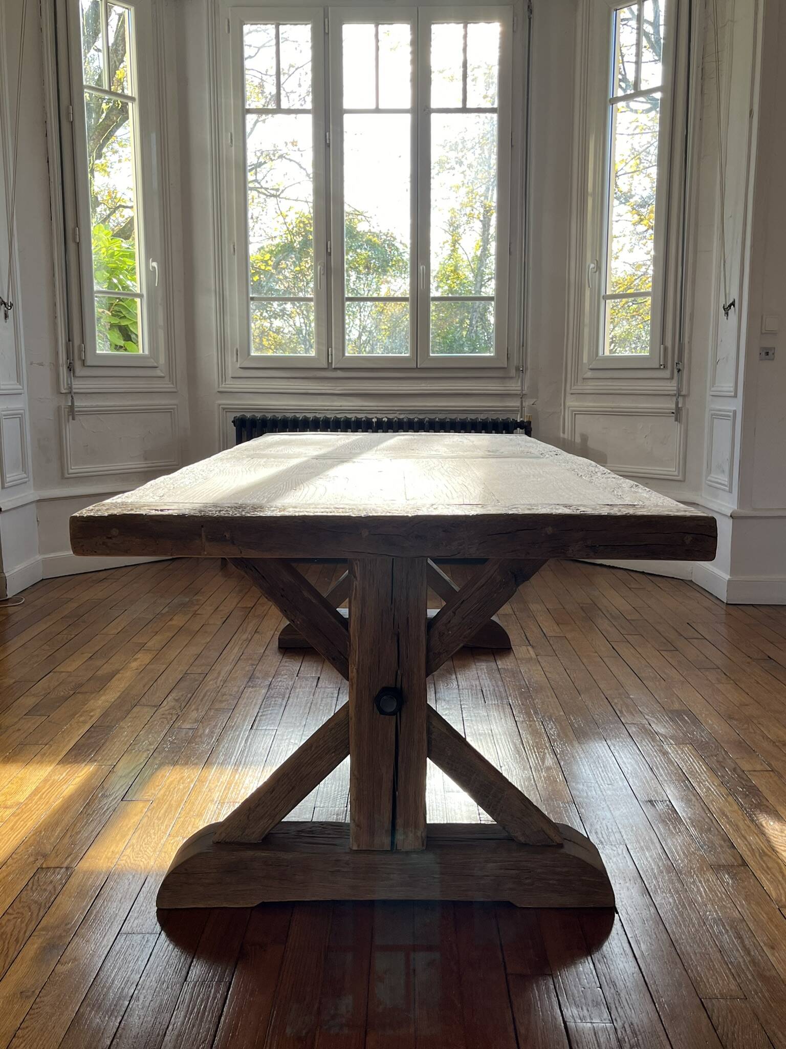 Antique solid oak farmhouse table with star legs - length 200 cm