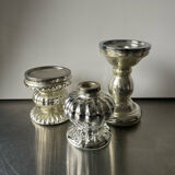 Set of 3 vintage mercury glass candleholders