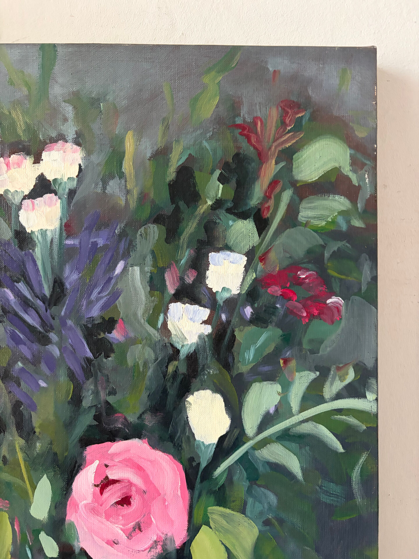 Bouquet on a table, oil on canvas signed F Corler