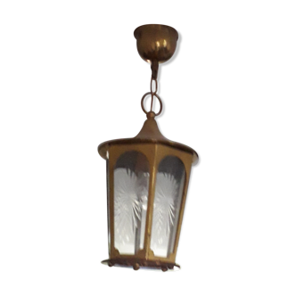 Lantern in brass lours, glass faces bisautées and decorated