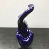 Ancien vase céramique bleue forme cygne vintage