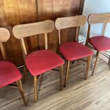 Ensemble de 4 chaises en bois et vinyle rouge