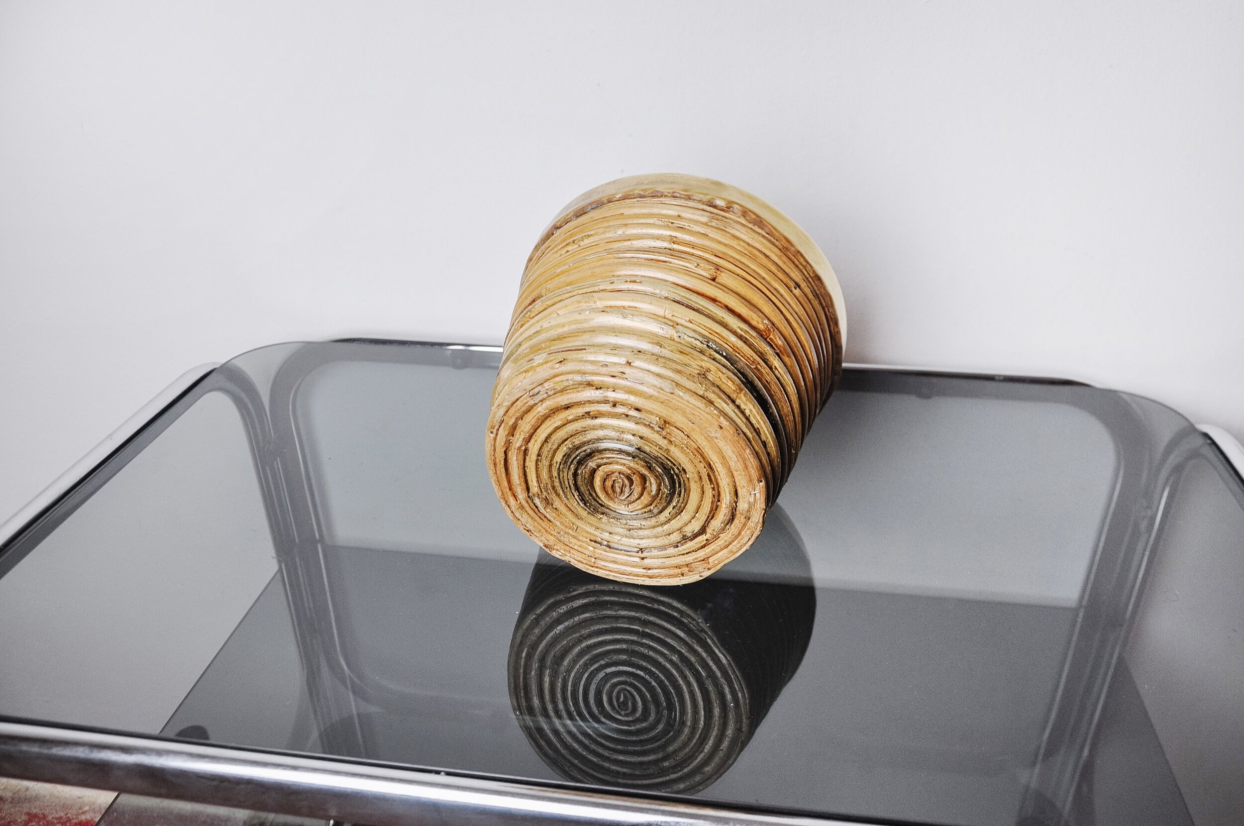 Rattan and brass basket, Italy, 1970