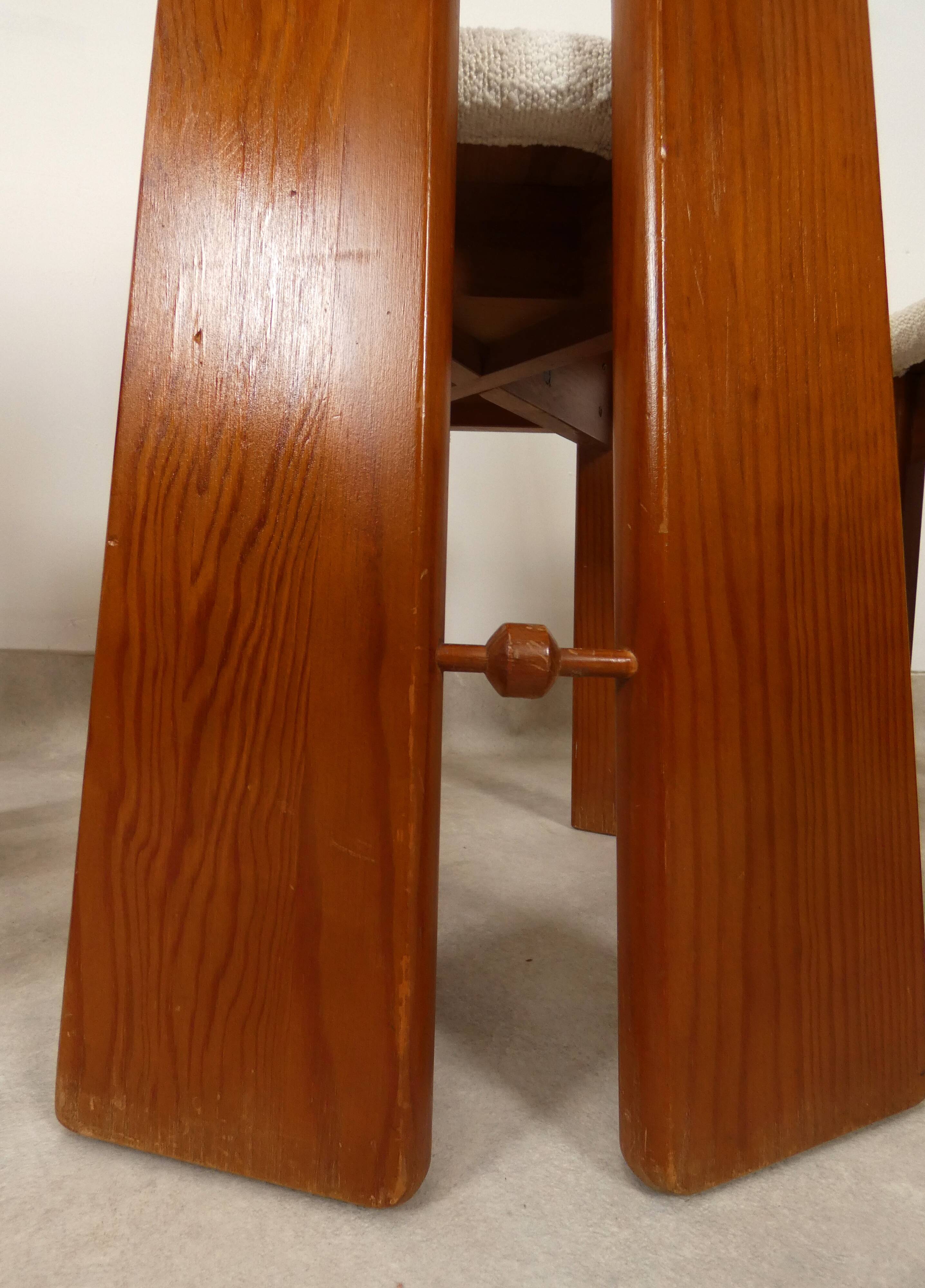 70's brutalist dining chairs in oak with bouclé fabric