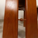 70's brutalist dining chairs in oak with bouclé fabric