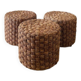 Three vintage rope stools