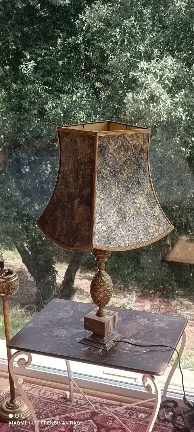 Bronze and marble pineapple lamp, vintage 1960s/70s.