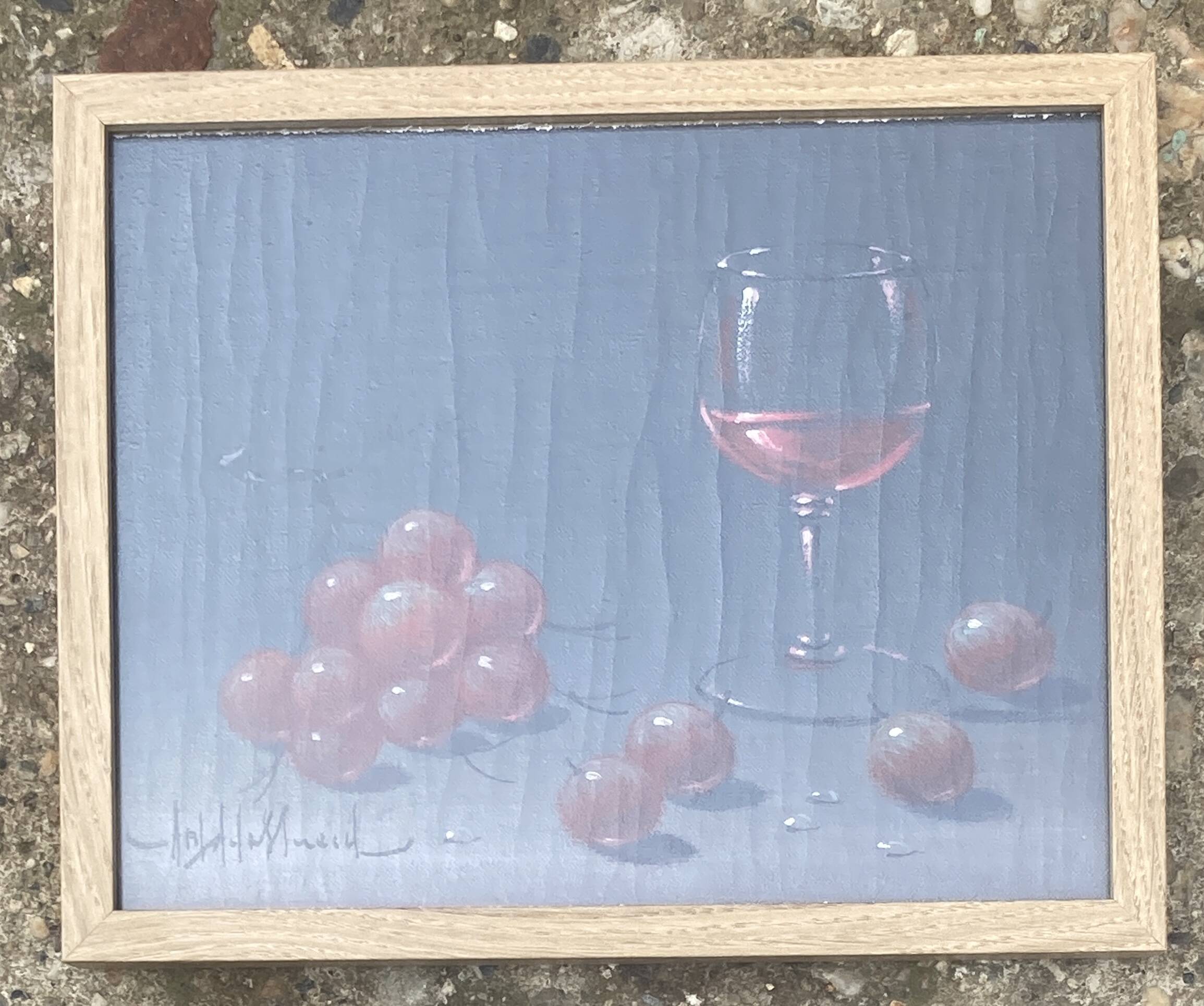 Painting - Still life: Glass of wine and grapes