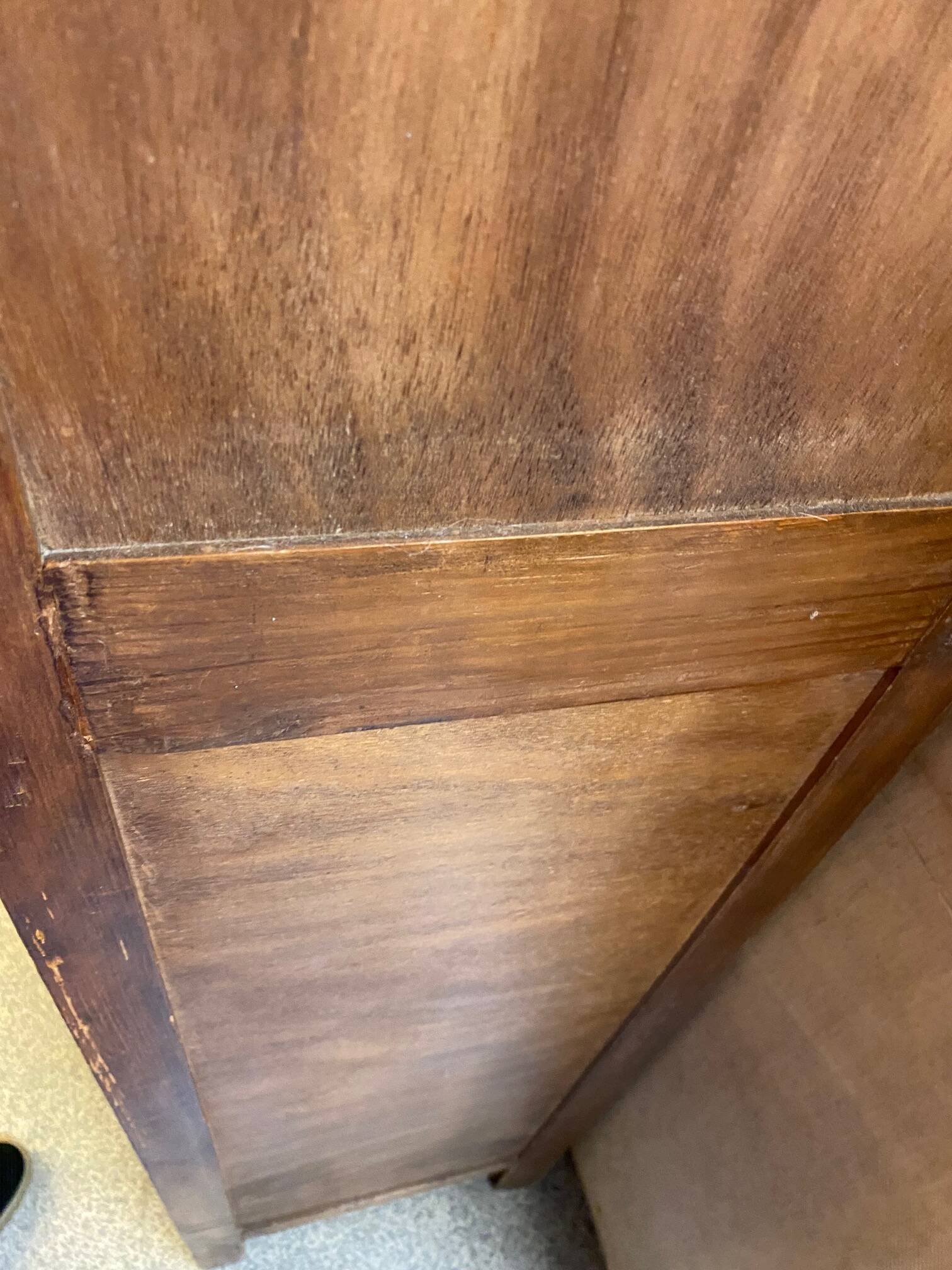1940s school library in light oak with glass door and shelves