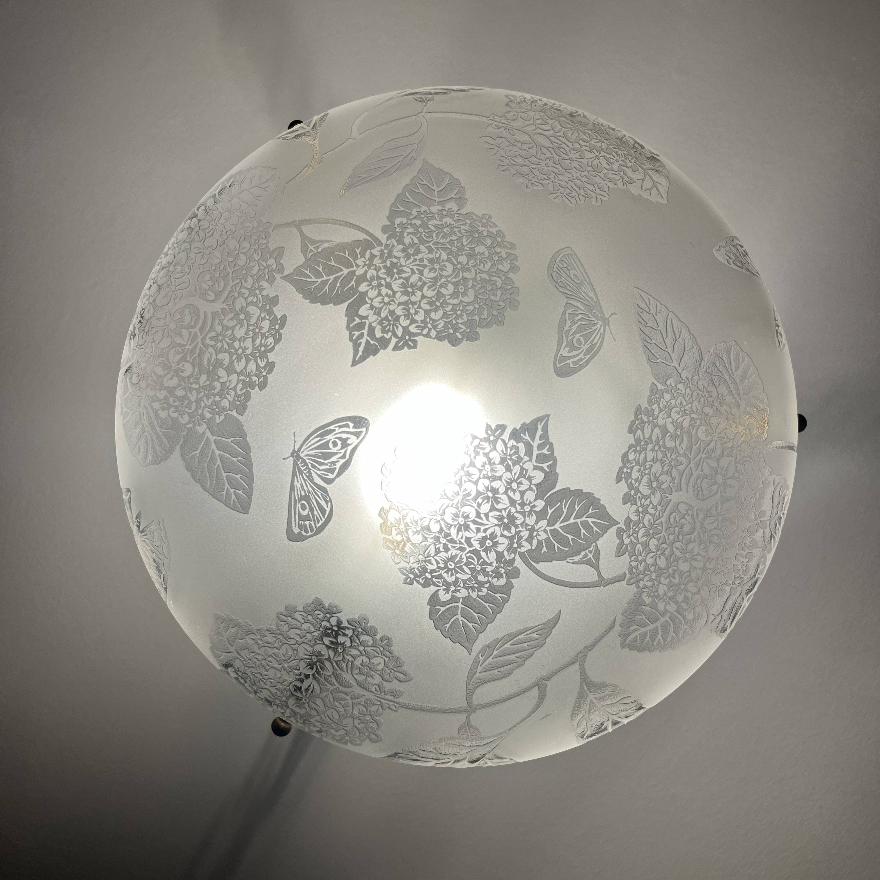 Glass basin decorated with flowers and butterflies Art Deco France Deveau 1925