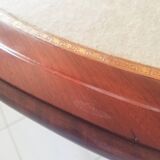 Mahogany game table and mahogany veneer, rolling half-moon console or round table.